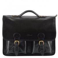Ashwood Chelsea Double Gusset Laptop Briefcase in Black
