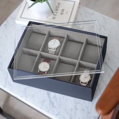 Stackers 8 Piece Watch Box & Acrylic Lid Navy Blue #2