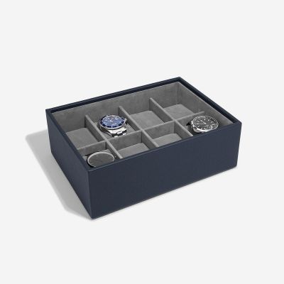 Stackers 8 Piece Watch Box & Acrylic Lid Navy Blue #6