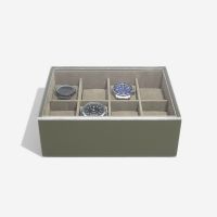 Stackers 8 Piece Watch Box & Acrylic Lid Olive Green