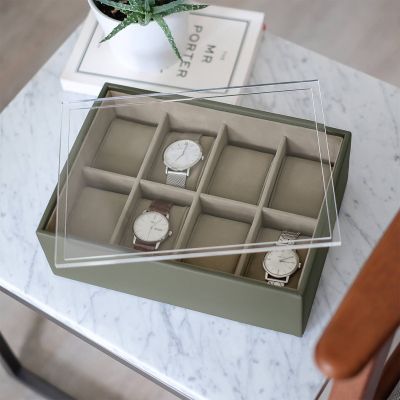 Stackers 8 Piece Watch Box & Acrylic Lid Olive Green #2