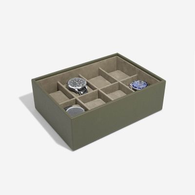 Stackers 8 Piece Watch Box & Acrylic Lid Olive Green #6