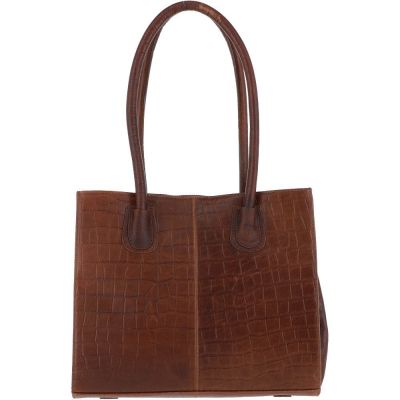Ashwood Leather Croc Embossed Leather Handbag in Cognac #3