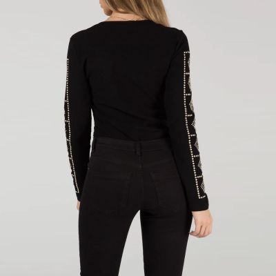 H Mcilroy London V Neck Full Embellished Bodysuit in Black #2