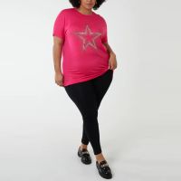 H Mcilroy London Curve Diamante Star Oversized Top Hot Pink  (Online Exclusive)