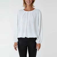 H Mcilroy London Pleated Neck Bubble Hem Blouse in White