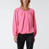 H Mcilroy London Pleated Neck Bubble Hem Blouse in Hot Pink
