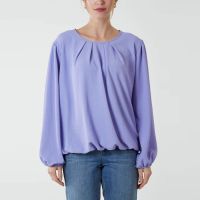 H Mcilroy London Pleated Neck Bubble Hem Blouse in Lilac