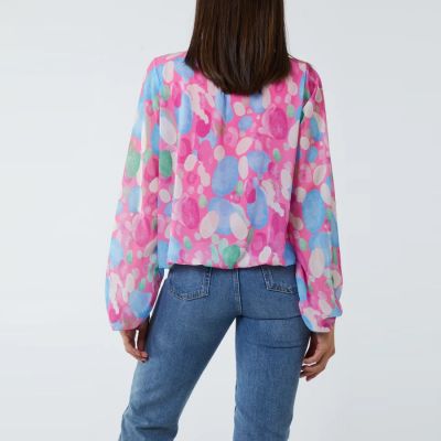 H Mcilroy London High Neck Abstract Print Blouse in Hot Pink #2