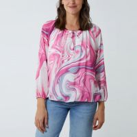 H Mcilroy London Tie Detail Abstract Swirl Blouse in Hot Pink