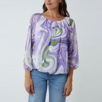 H Mcilroy London Tie Detail Abstract Swirl Blouse in Lilac