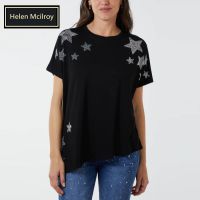 H Mcilroy London Asymmetric Diamante Star Top in Black