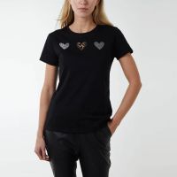 H Mcilroy London Animal Heart Diamante T-Shirt in Black