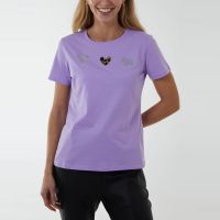 H Mcilroy London Animal Heart Diamante T-Shirt in Lilac