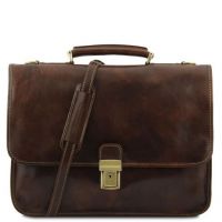 Tuscany Leather Torino Leather Briefcase 2 Compartments Dark Brown