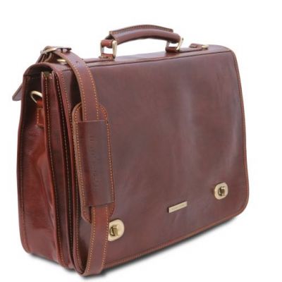 Tuscany Leather Siena Leather Messenger Bag 2 Compartments Brown #3