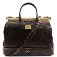 Tuscany Leather Barcellona Double Bottom Gladstone Leather Bag Dark Brown