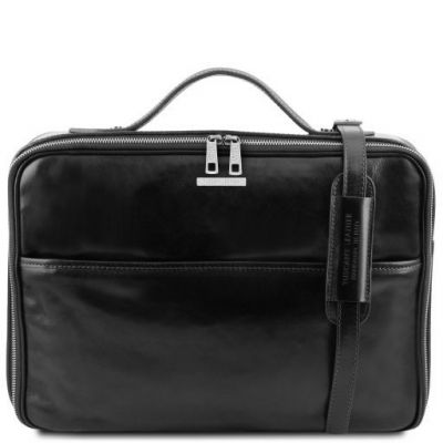 Tuscany Leather Vicenza Leather Laptop Briefcase With Zip Closure Black