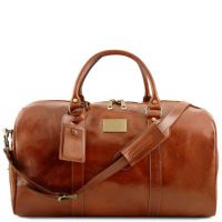 Tuscany Leather Voyager Travel Leather Duffle Bag With Pocket On The Backside Large Size Honey