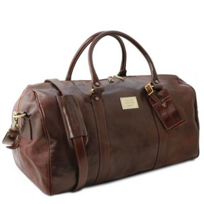 Tuscany Leather Voyager Travel Leather Duffle Bag With Pocket On The Backside Large Size Honey #2