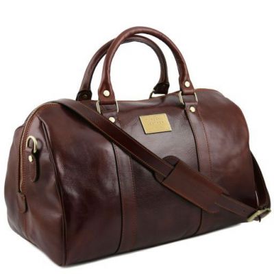 Tuscany Leather Voyager Travel Leather Duffle Bag With Pocket On The Back Side Small Size Dark Brown #2