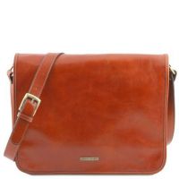 Tuscany Leather Messenger Two Compartments Leather Shoulder Bag Large Size Honey