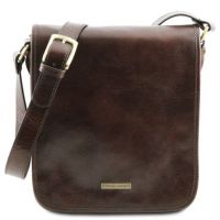 Tuscany Leather Messenger Two Compartments Leather Shoulder Bag Dark Brown