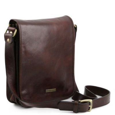Tuscany Leather Messenger Two Compartments Leather Shoulder Bag Dark Brown #4