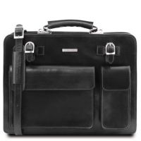 Tuscany Leather Venezia Leather Briefcase 2 Compartments Black