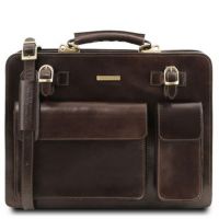 Tuscany Leather Venezia Leather Briefcase 2 Compartments Dark Brown