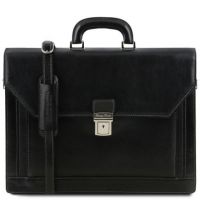Tuscany Leather Napoli 2 Compartments Leather Briefcase With Front Pocket Black