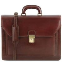 Tuscany Leather Napoli 2 Compartments Leather Briefcase With Front Pocket Brown