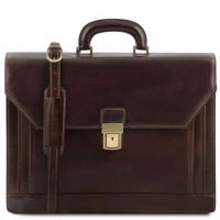 Tuscany Leather Napoli 2 Compartments Leather Briefcase With Front Pocket Dark Brown