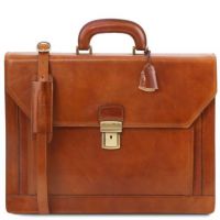 Tuscany Leather Napoli 2 Compartments Leather Briefcase With Front Pocket Honey