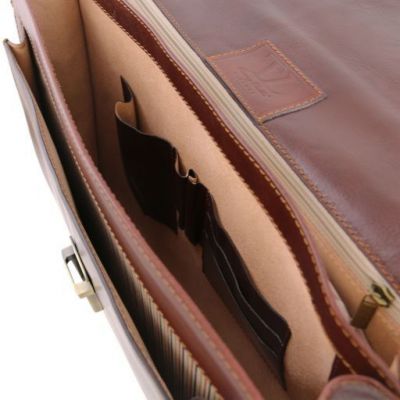 Tuscany Leather Napoli 2 Compartments Leather Briefcase With Front Pocket Honey #5
