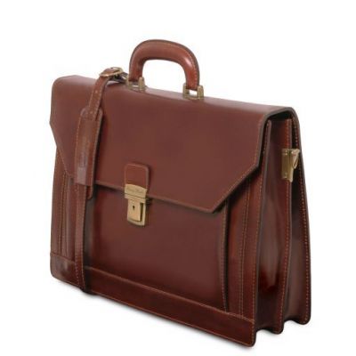 Tuscany Leather Napoli 2 Compartments Leather Briefcase With Front Pocket Honey #6
