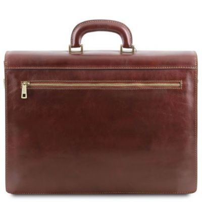 Tuscany Leather Napoli 2 Compartments Leather Briefcase With Front Pocket Honey #7