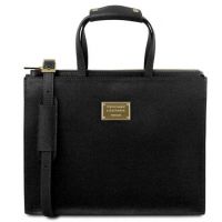 Tuscany Leather Palermo Saffiano Leather Briefcase 3 Compartments For Women Black