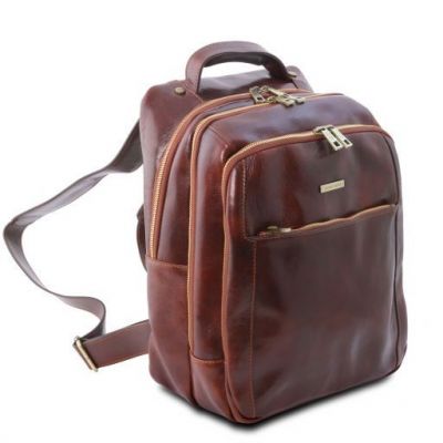 Tuscany Leather Phuket 3 Compartments Leather Laptop Backpack Brown #3