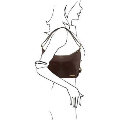 Tuscany Leather Sabrina Leather Hobo Bag Dark Brown #2