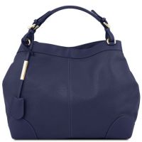 Tuscany Leather Ambrosia Dark Blue Shopper Bag with Shoulder Strap