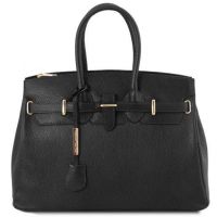 Tuscany Leather Handbag With Golden Hardware Black