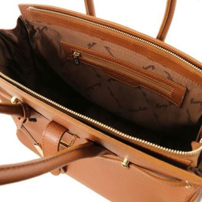 Tuscany Leather Handbag With Golden Hardware Cognac #6
