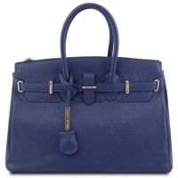 Tuscany Leather Handbag With Golden Hardware Dark Blue