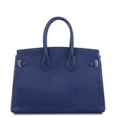 Tuscany Leather Handbag With Golden Hardware Dark Blue #3