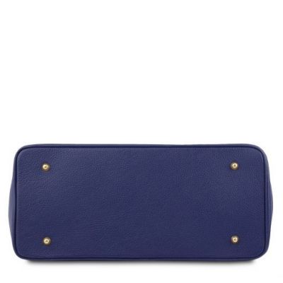 Tuscany Leather Handbag With Golden Hardware Dark Blue #4