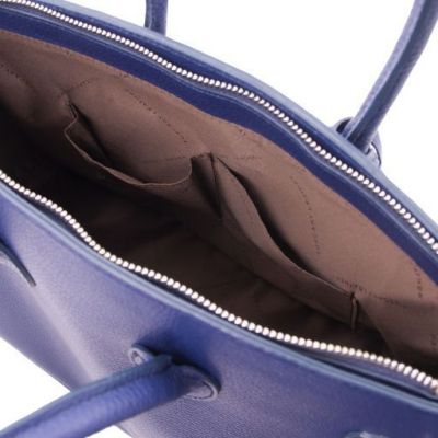Tuscany Leather Handbag With Golden Hardware Dark Blue #5
