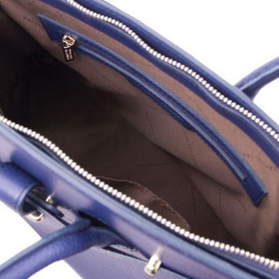 Tuscany Leather Handbag With Golden Hardware Dark Blue #6