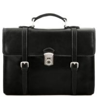 Tuscany Leather Viareggio Exclusive Leather Laptop Case With 3 Compartments Black