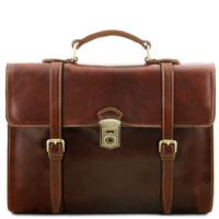 Tuscany Leather Viareggio Exclusive Leather Laptop Case With 3 Compartments Brown